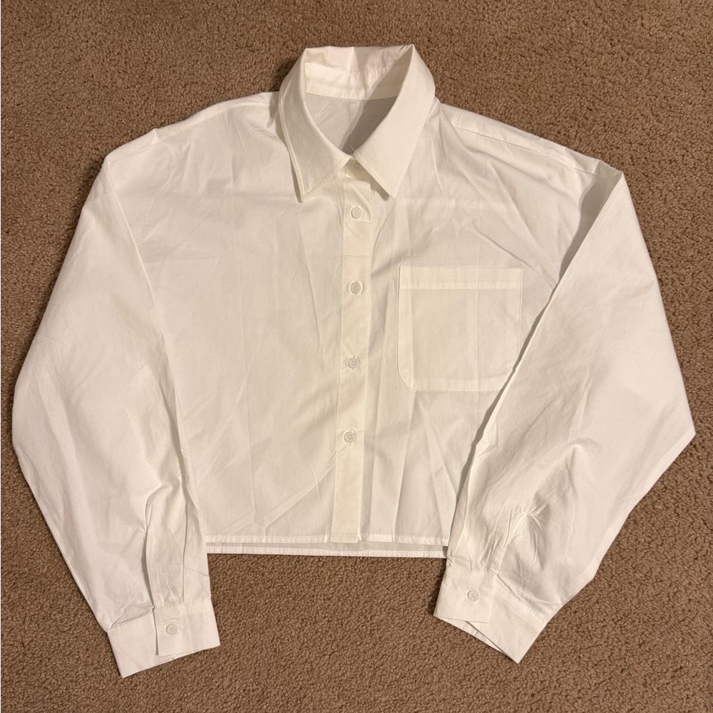 Cropped White Button-Up Shirt